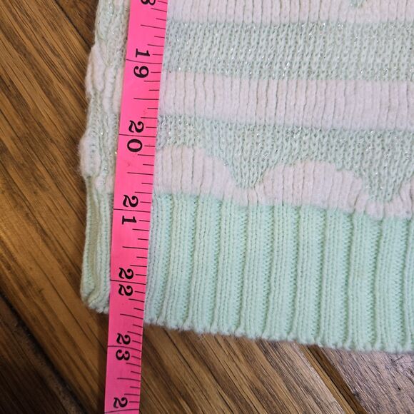Vintage Beaucoup USA Made Mint Green White Metallic Floral Knit Pullover Sweater - Picture 10 of 12